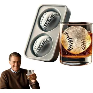 Baseball Ice Cube Silicone Molds for whiskey, 3D Fun Shapes Ice Baseball Maker Silicone Mold, Easy to Fill & Release, for Drinks, coffee, beer, whiskey