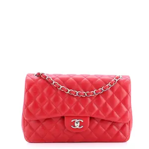 Pre-owned CHANEL Leather Shoulder Bags Classic Double Flap Bag Quilted Lambskin Jumbo by Rebag