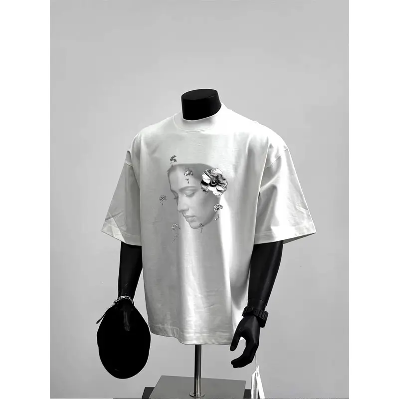 Oversized Graphic Tee, Abstract Floral Face Art T-Shirt, Dark Aesthetic Portrait Shirt for Men, Edgy Streetwear Top, Trendy Artistic Apparel, Unique Gift