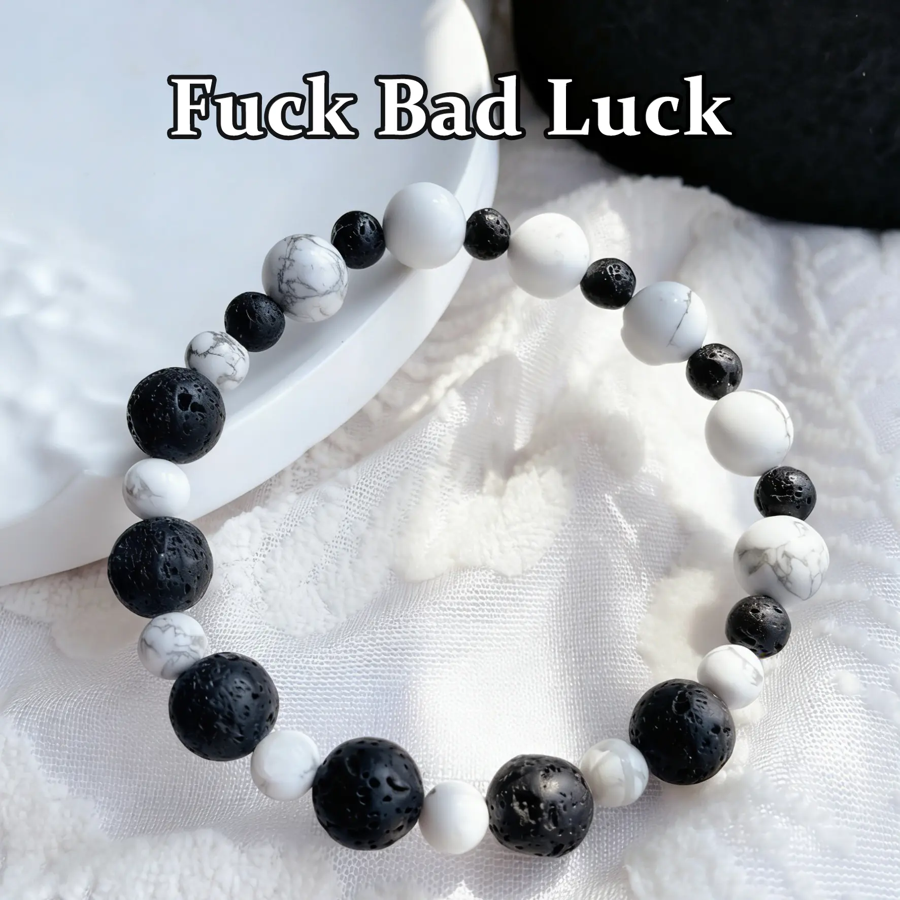 Natural Volcanic Stone & Howlite Purifying Protection Energy Bracelet, Emotional Balance Black & White Color-Block Healing Bracelet, Simplicity Healing Unisex Accessory, April Birthstone