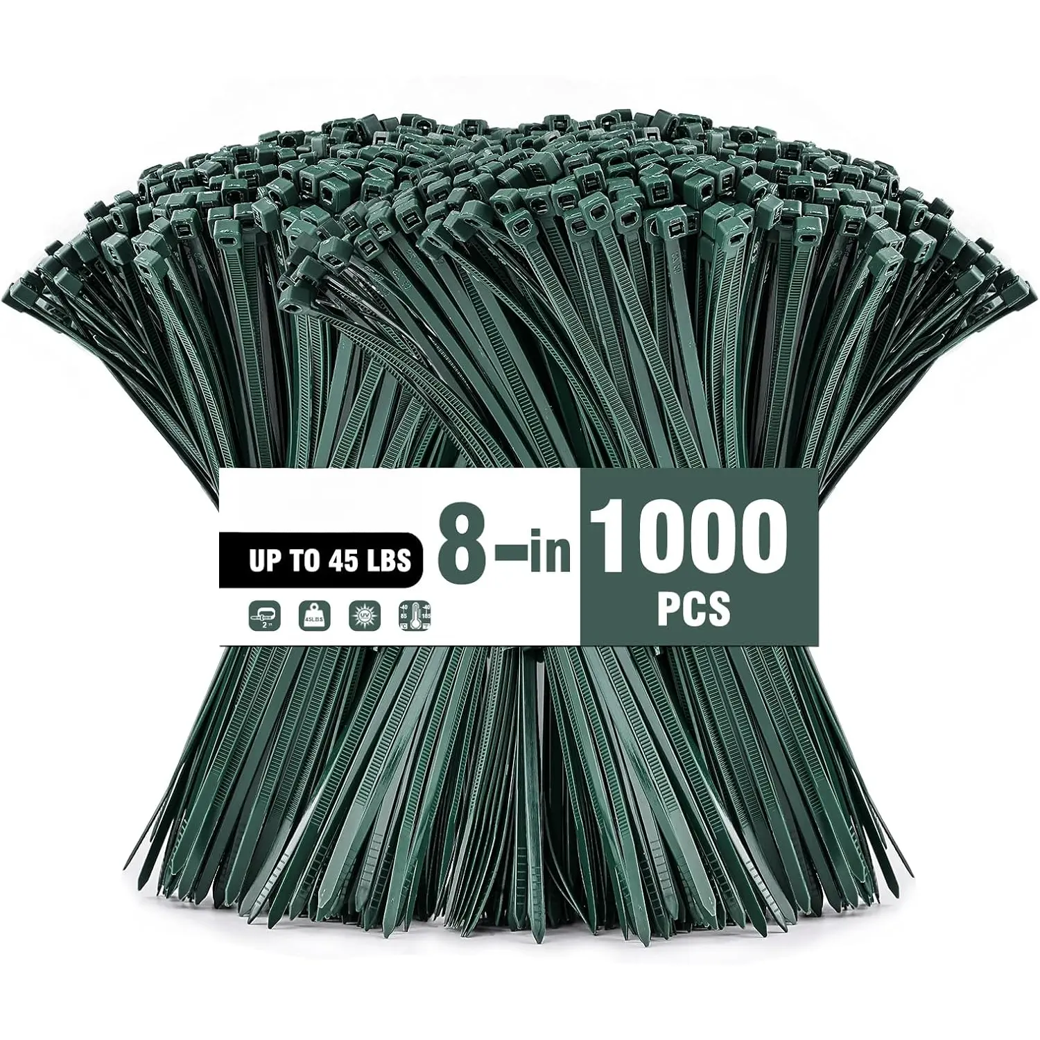 (1000 Pack), Zip Ties - 8 Inch Green,Multi-Purpose Self Locking  Ties, Ultra  Plastic Wire Ties with 45Pounds Tensile