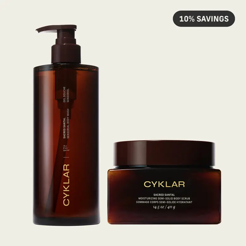 Sacred Santal Shower Luxuries Set - Hydrating Body Wash & Body Scrub Set