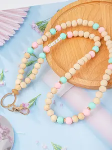 Rainbow Pastel Wood & Silicone Beaded Teacher Keychain, Multicolor Bow/flower Charm, Cute Teacher Appreciation Gift, Back to School Wristlet