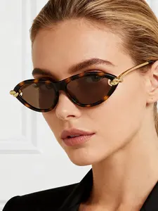 Vintage Tortoiseshell Cat Eye Sunglasses, Metal Frame, Uv400 Protection, Casual Style, All Seasons, High-End Design Sun Glasses