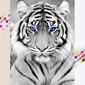 1 set of DIY diamond painting kit, 5D diamond art kit, DIY decoration White Tiger, Blue Eyes, Majesty. Mosaic, diamond art, DIY art home decor.