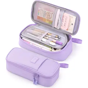 Durable Pen Pencil Case Big Storage Pen Pouch Bag for School Supplies Office College Teen Girls Adults, Purple