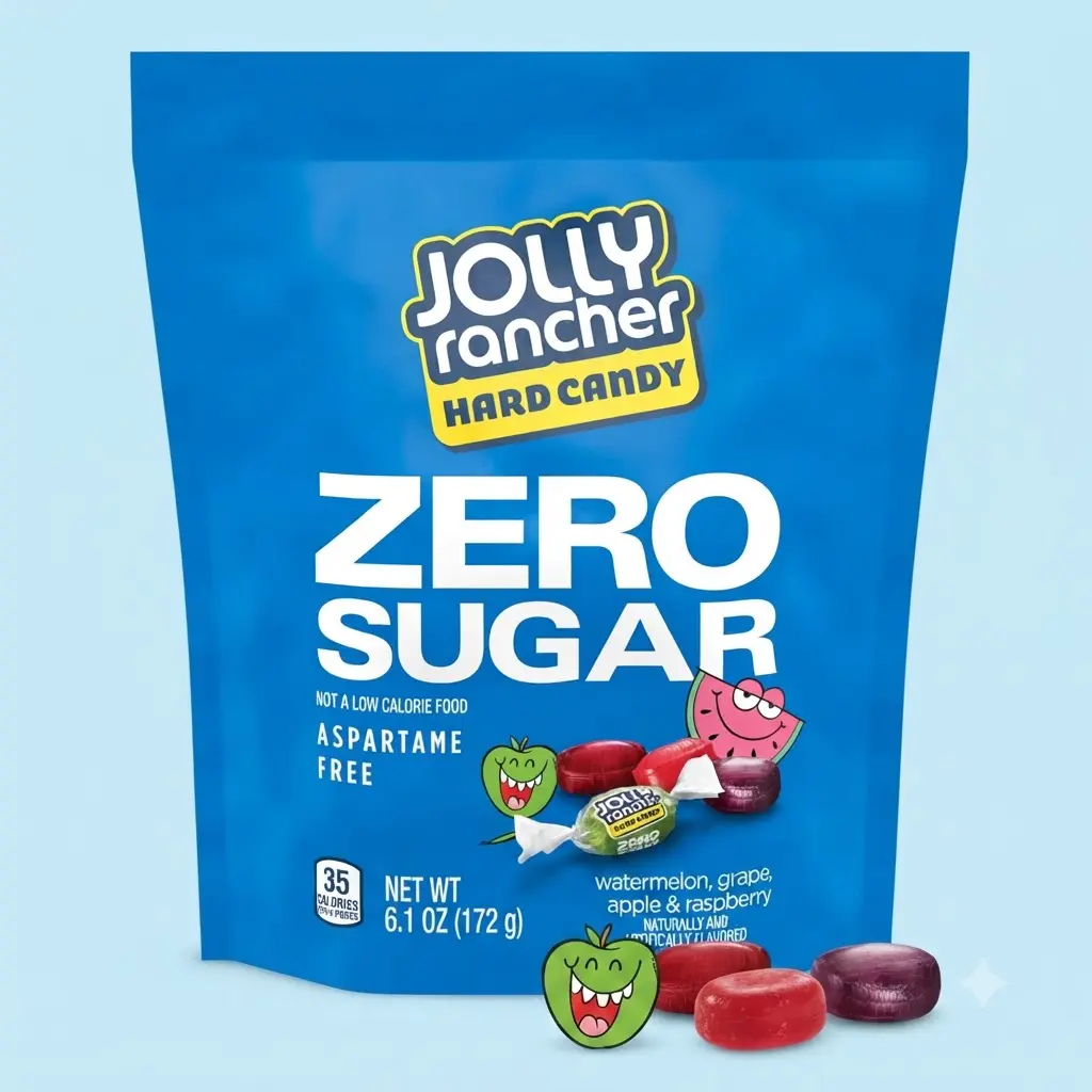 JOLLY RANCHER Zero Sugar Assorted Fruit Hard Candy 6.1 oz Bag Watermelon Grape Apple Raspberry Wrapped Sugar Free Candy