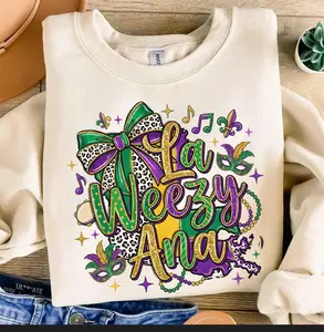 La Weezy Ana Mardi Gras Sweatshirt, Laweezyana Shirt, Fat Tuesday, Louisiana Map Sweatshirt, Coquette Bow, Trendy Mardi Gras Shirt