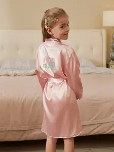 Flower Girl Satin Bathrobe for Girls, Loose Fit Design, Elegant Lace Trim, Glow-In-The-Dark Print, Perfect for Weddings & Daily Use
