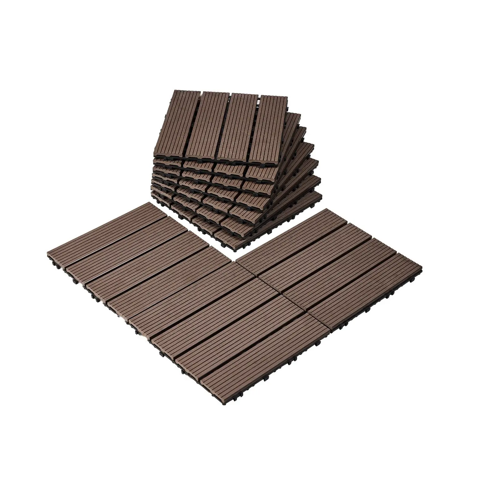 Interlocking Deck Tiles Plastic Wood Look, 10 Pack, 11.6 x 11.6 Inches, Waterproof Outdoor Patio Flooring for Porch, Balcony, Garden, Quick Snap Install, Weather Resistant, Durable Interlocking Tiles for Exterior Decor