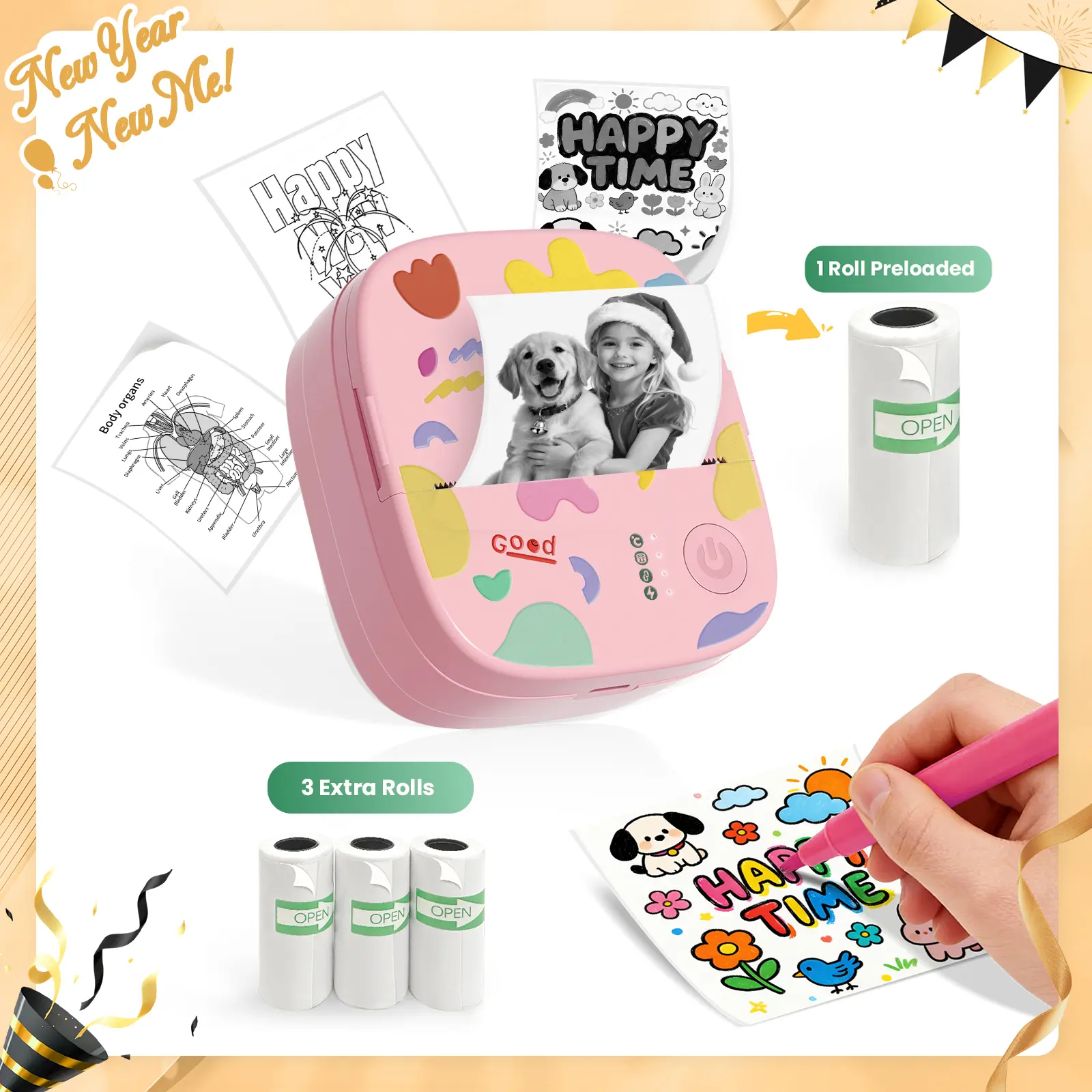 1 Printer(Pink)+3 Rolls of Label