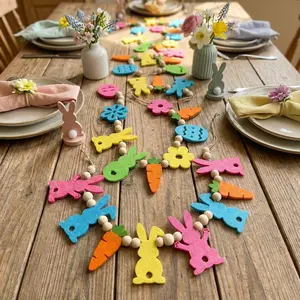 2 Set DIY Handmade Easter Felt Hanging Ornaments, Easter Bunnies And Eggs, Ideal For Wall, Fireplace And Kindergarten Decoration