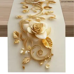 2D flat printing, 1 elegant table flag with floral pattern, elegant and luxurious design, classic printing style, perfect for home decoration, suitable for both indoor and outdoor use, adding festive atmosphere to daily dining