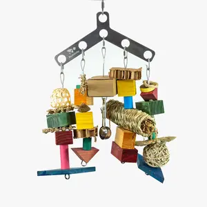 Boomerang Large Bird Toy - 12x14 Inches with Stainless Steel Base & 4 Reloadable Cables for Cockatoos Macaws & Large Amazons