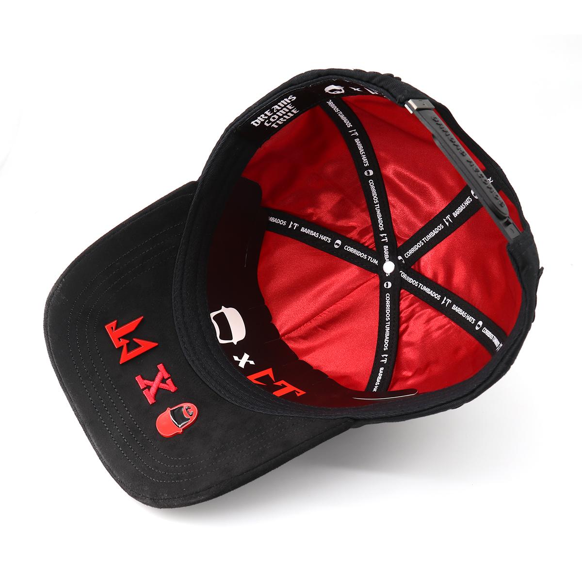 Trendy Black Hat with Sparkling Red Text & Flower Appliqués, Adjustable Hip Hop Style