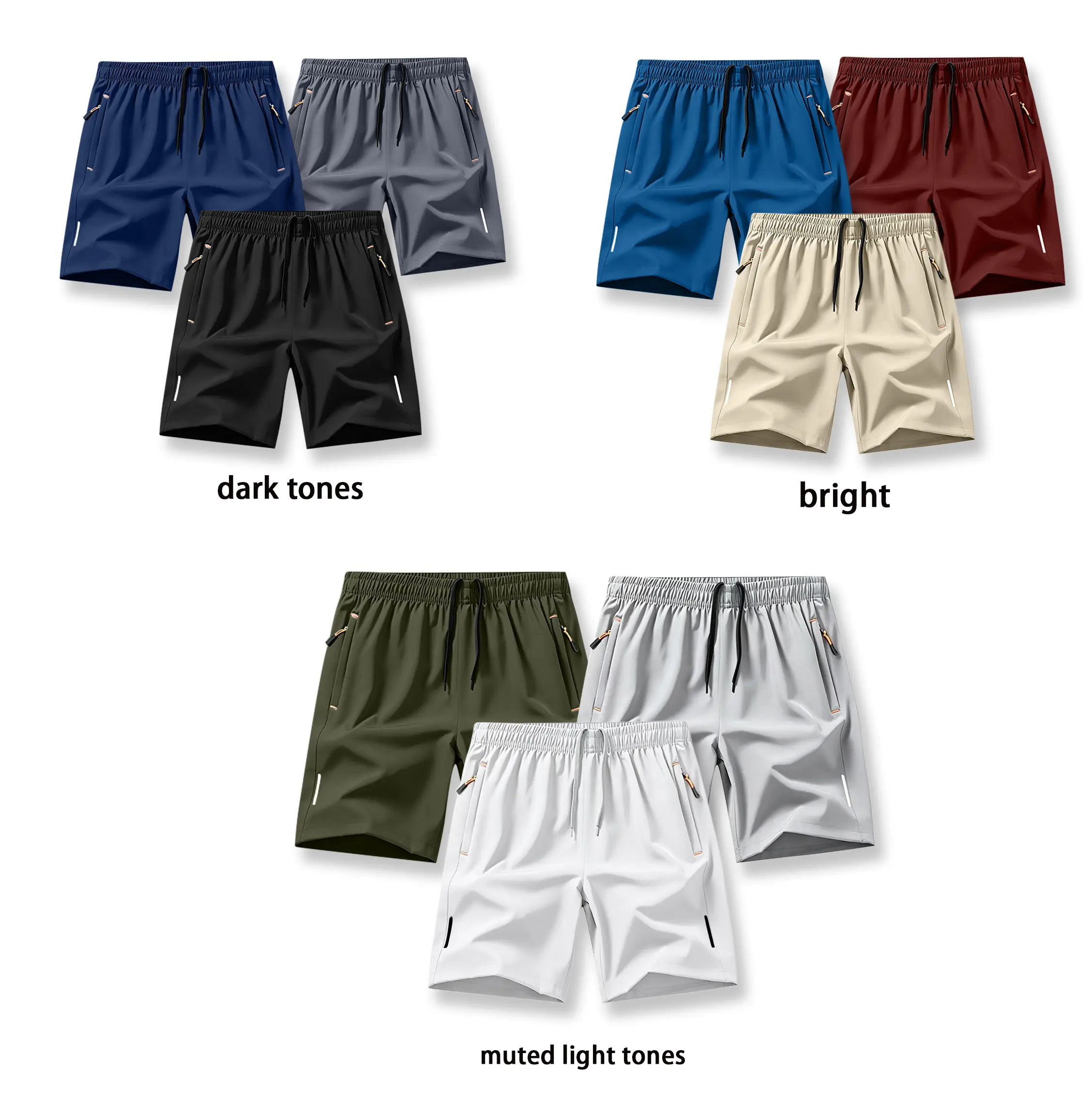 Echo Attire Men’s Solid Color Shorts with Zipper Pockets and Drawstring Waist — Casual, Fashionable Summer Sports Shorts, Comfortable and Breathable, Suitable for Everyday Wear and Outdoor Running