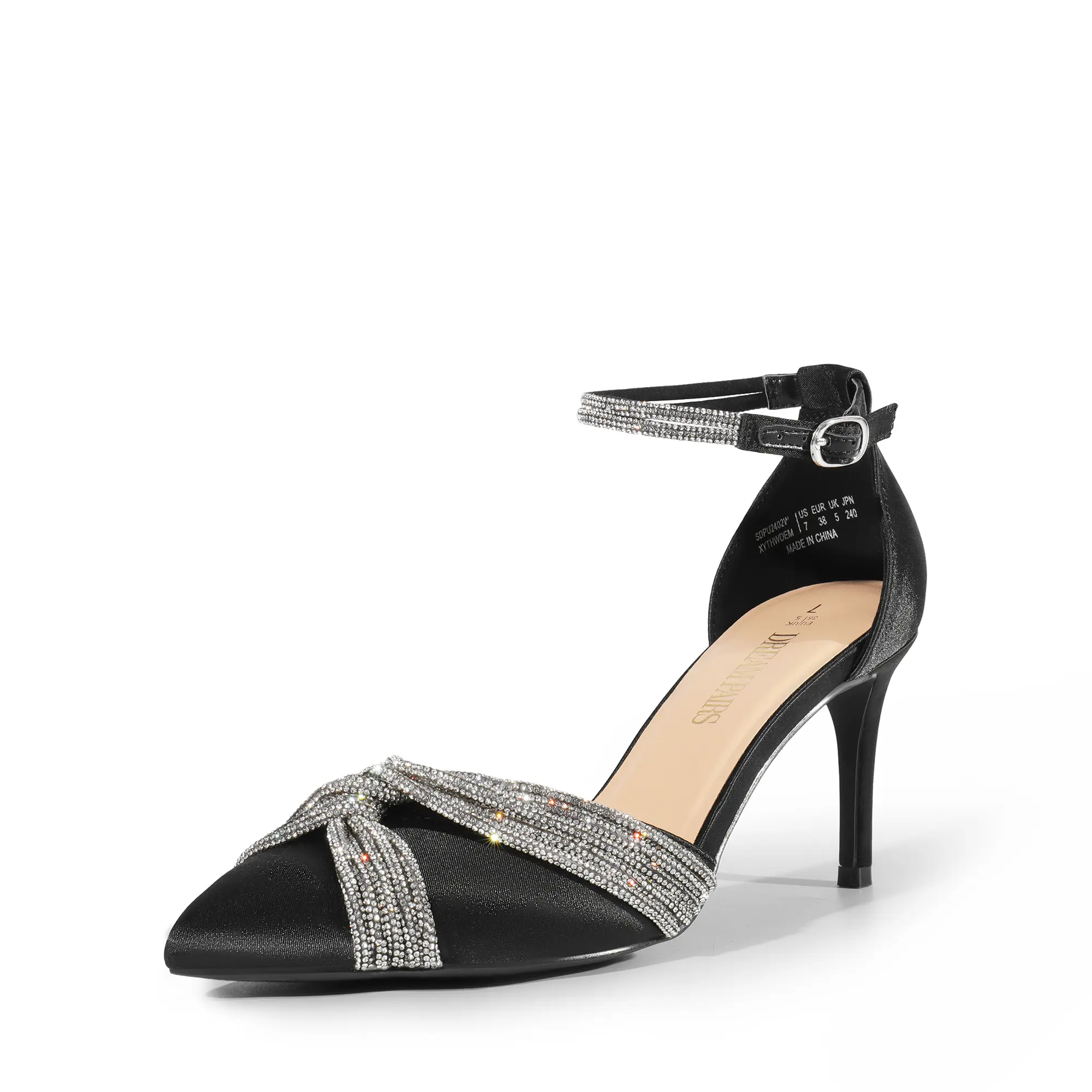 Dream Pairs Women's Rhinestone Pumps with Crisscross Strap, Pointed Toe 3.15 in Stiletto Heel Footwear for Wedding & Party, Elegant, Classy, Stylish, High Heels, Rhinestones, Chic, Fashion Apparel, Breathable, Casual, Rubber, Stiletto Pumps