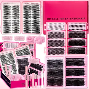 Spikes/Bottom Cat Eye Lash Cluster Gift Set, 30D40D60D70D80D100D, 3D Thick Lashes Clusters Kit with Spikes Bottom, Natural Cat Eye Lash,Bond &Seal, Remove, Tweezers, Headband, wistband, Easy DIY Salon Look at Home, Long-Lasting Glam for Beginners