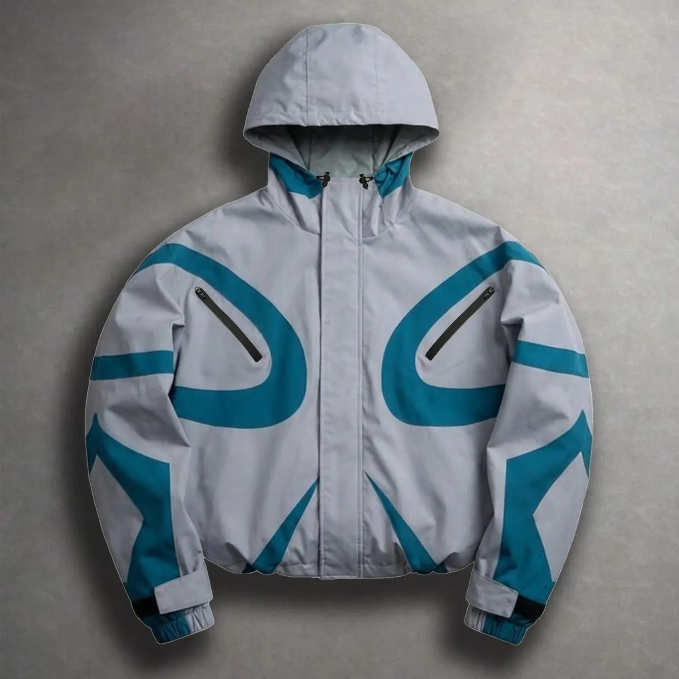 Men Color Block Geometric Panel Cropped Hooded Windbreaker Jacket, Multi Tone Contrast Stripe Zip Pocket Oversized Loose Techwear Ski Snowboard Coat Y2K Streetwear Racing Outerwear