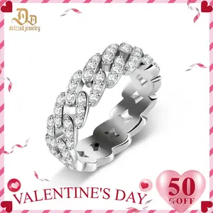 Delzzad 14K Gold-Plated 1.4ct Round Cuban Ring Synthetic Moissanite S925 Unisex Ring Perfect for Any Occasion & Everyday Wear Birthday Anniversary Valentine's Day Christmas Gift for Men Women