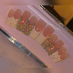 Rhinestone Frenchie Press On Nails- Acrylic