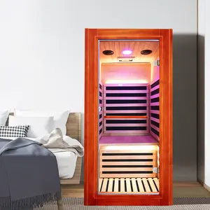 Infrared Sauna Room Indoor Saunas Home Obeche Wood 1020W Low-EMF Dry Saunas Single Person Spa with Color Light 31.5*31.5*63 inch