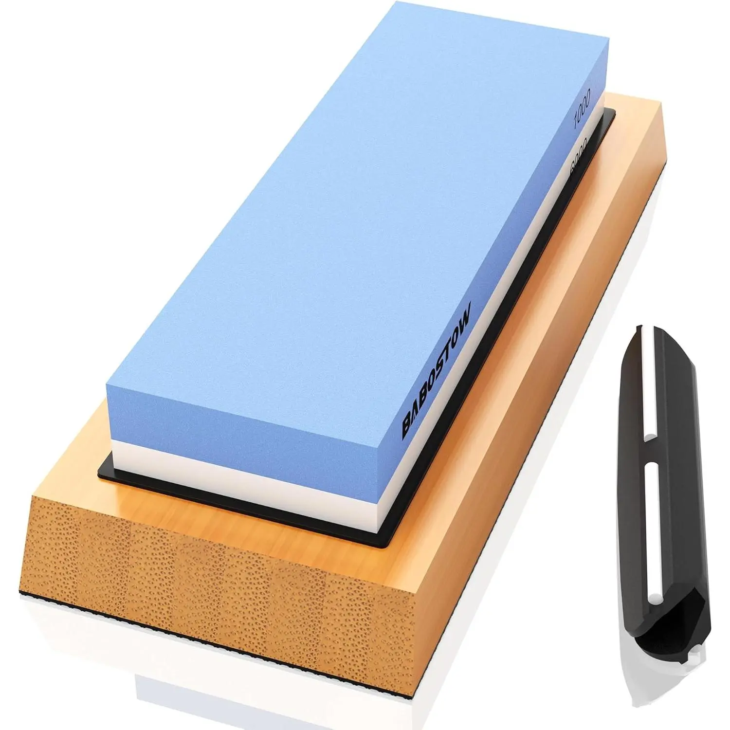 2-Sided 1000/6000 Grit Whetstone Waterstone Knife Sharpener with Non-Slip Bamboo Base & Angle Guide Blade
