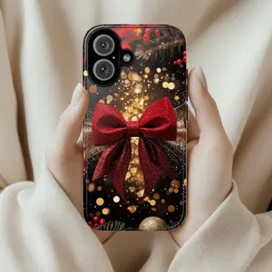 New Year’s Eve Party Phone Case – Luxury Red & Gold Glitter Bow Design, Perfect NYE Gift Idea | Tough Case MagSafe Case for Model X 11 12 13 14 15 16 17 Pro Max S21 S22 S23 S24 S25 Ultra