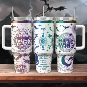 Basgiath War College Tumbler 20oz/40oz, Fourth Wing Printed Tumbler With Handle, Bookish Gift Travel Insulated Stainless Steel Double Wall Insulation Gift For Women Men Friends Mom