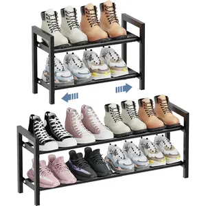 Expandable Shoe Rack, 2-Tier Adjustable Shoe Organizer, Shoe Shelf for Closet, Entryway, Front Door