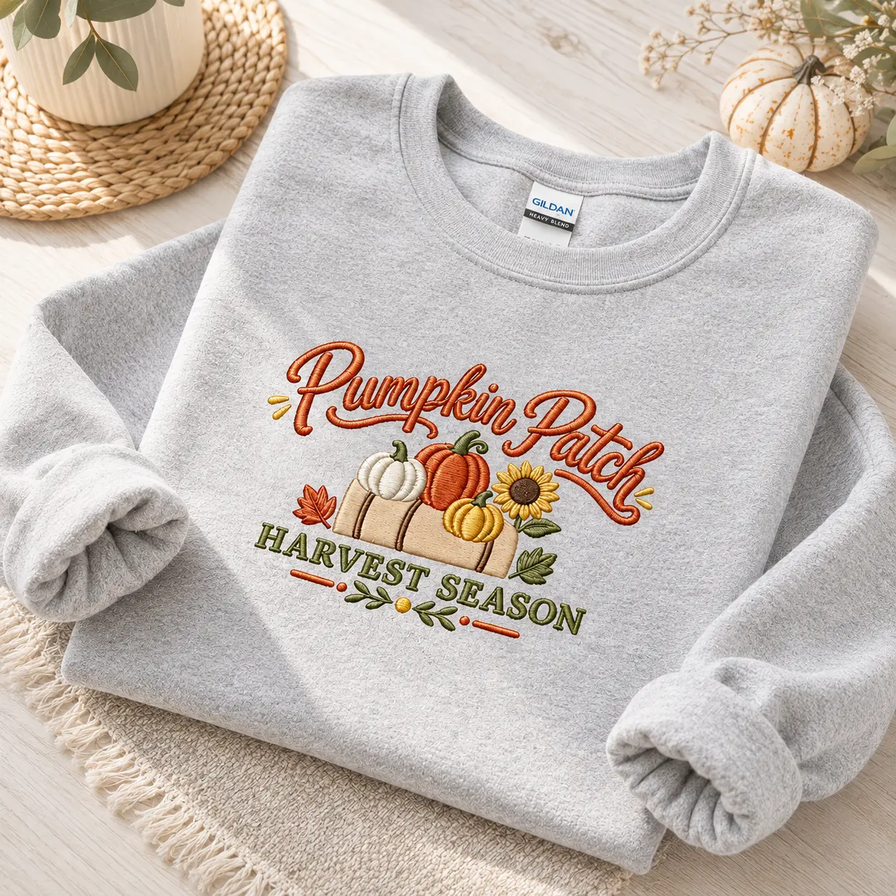Fall Pumpkin Embroidered Sweatshirt,  Cozy Autumn Thanksgiving Gift, Pumpkin Patch Crewneck, Harvest Season Sweater