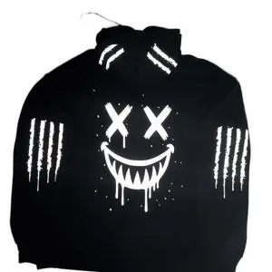 Reflective Killer Smiley Hoodie Drip X Eyes Face Graphic Unisex Streetwear Biker Hoodie Men's Pullover Top Menswear Sweatshirts Casual Long Sleeve with Reflective Claw Stripes