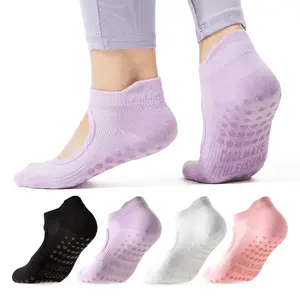 4-pack CoolMate Grips Socks for Women - Breathable, Crew Non Slip Women for Barre, Yoga, Pilates, Gifts for Her (One Size, Open Top Pink/White/Light Purple/Black)
