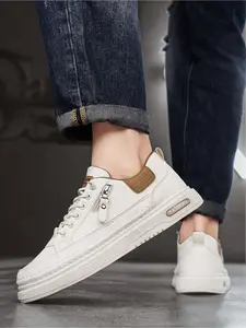 Unisex Beige-Light Brown Versatile Leather Zipper Casual Sports Walking Shoes Sneaker: Light Trendy Sports Style, Beige-Light Brown Tone, Zipper-Lace Structure, Leather Material. Ideal for Daily Social & Sports Styling.