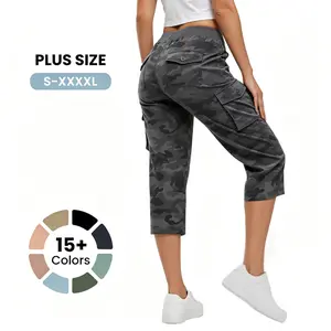 TBMPOY Women's Cargo Capri Pants Lightweight Quick Dry Hiking Capris 6 Pockets Outdoor Travel Summer Casual Cropped Camouflage Pants