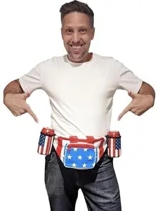 USA Merica Beverage Belt Fanny Pack Holster All American Classic Costume 4th of July, Red