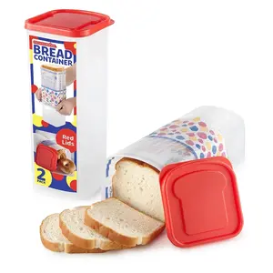 Stock Your Home 2 Pack Bread Loaf Keeper, Fresh Bread Storage Container, Clear Sandwich Bread Saver, Bread Holder - Bread Bin for Bun, Bagel, and Bread Loaf, Plastic Bread Box (Red)