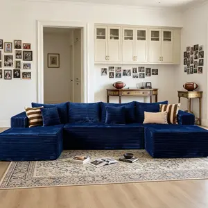 Plush Corduroy Modular L-Shaped Sofa Set Plush Sofa Living Room Furniture