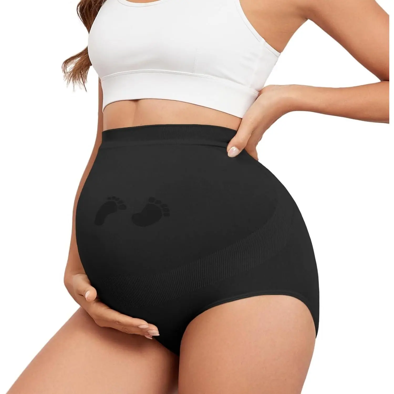 Women's Seamless High-Waisted Maternity Panties, Over-Bump Pregnancy Belly Support Underwear, M