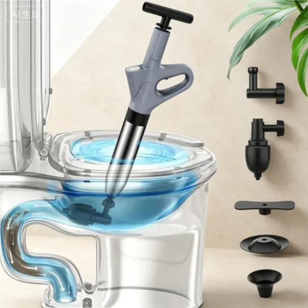 High Pressure Toilet Plunger, Heavy Duty Air Drain Blaster with Real-Time Unclogging, Toilet Auger for Bathroom and Plumbing Clogs, Durable Plunger for Sink and Toilet Blockage, Grey
