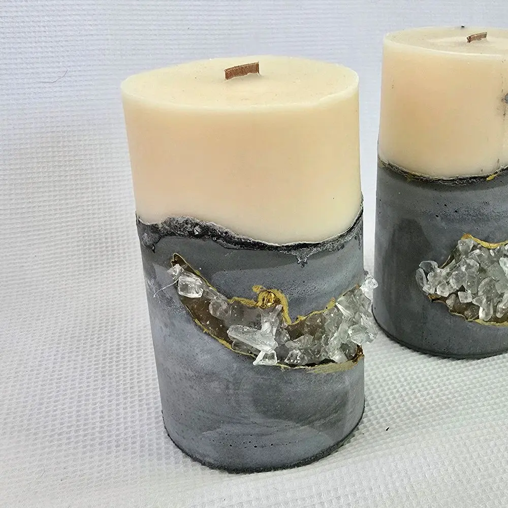 Lily of the Valley Concrete Candles - Decorative Candle Set of 2 scented  gems  candle
