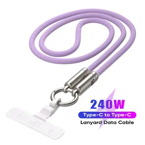 【DealsForYouDays】47.24'' USB-C Fast Charging Phone Lanyard 7mm Nylon Crossbody Wrist Strap Lanyard Data Cable 2 in 1 Smartphone Cellphone