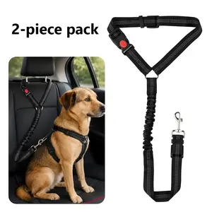 2-Pack 3-in-1 Retractable Dog Car Seatbelt – Adjustable Reflective Bungee Tether with Headrest Mount