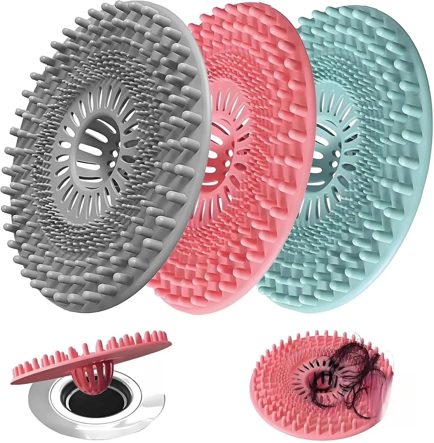 [New Deal] Hair Catcher Shower Drain, Shower Drain Cover, Silicone Bathroom Sink Drain Strainer, Hair Stopper, Bathtub Accessories Trap Collector Remover Protector Essentials for New Home Decor,3 Pack (Patented), Modern