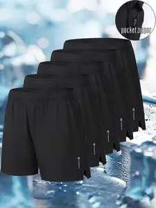 Men's Casual Shorts Set of 5, Breathable Fitness Shorts, Side Zipper Pockets, Loose Breathable Woven Fabric, Ideal for Running Sports Training, Four-Quarter Pants