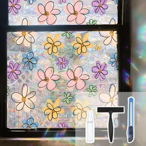 Window  Film, Daisy Flower Static Cling Window Film, Removable Frosted Glass  Film with Heat & UV Blocking, Stained Glass Window Film for  Door Decor,23.6 x 78.5 inches