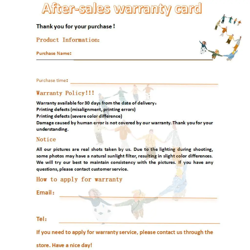 Home Decor Poster, Warranty Card, Thank You Card Set for Home Supplies