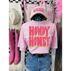 Howdy Honey Pink Retro Striped Comfort Colors T-shirt, Western Boutique Rodeo Clothing, Vintage Graphic Tees for Women, Country Concert Wear, Cowgirl Fashion Outfits, Women's Tops, Hoodie, Crewneck Sweatshirt, Tee