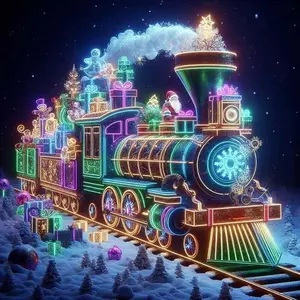 5D DIY Full Diamond Round Drill Painting - Diamond Painting Kit Christmas Train Mosaic Canvas DIY Wall Art, Home Wall Decoration