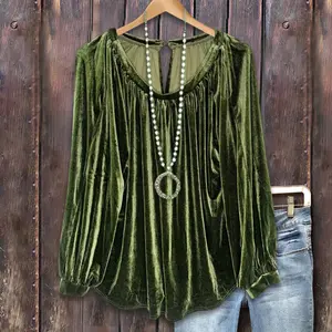 Cherrybetty Casual V-Neck Long Sleeve Velvet Top  Blouse Womenswear Cute Fall Outfits Clothes Women Going Outfits Women's Fall Clothing Office Outfits Women Soft